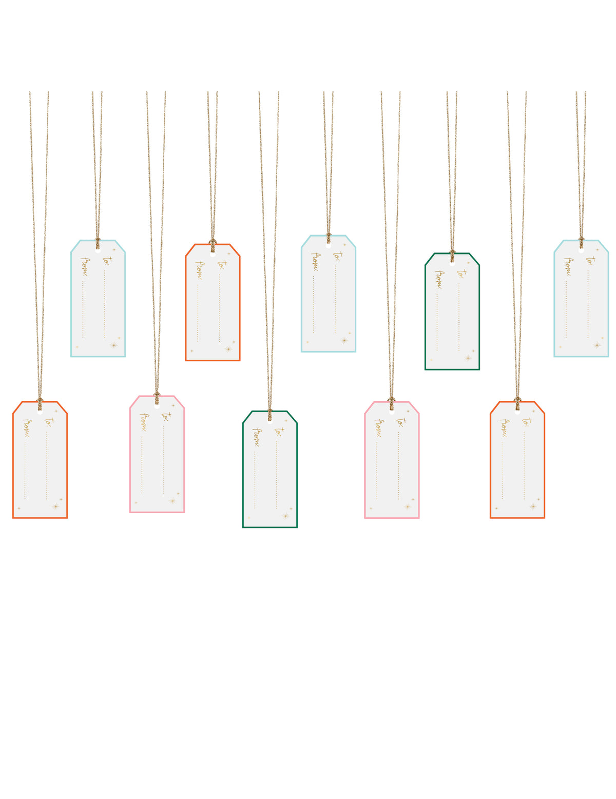 Étiquettes en carton de Noël pour cadeaux multicolores avec inscriptions dorées