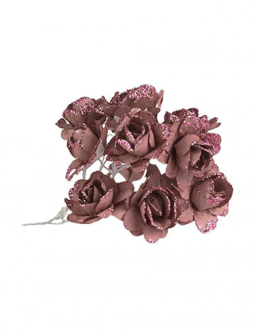 12 ružovo-zlatých trblietavých papierových kvetov 9 cm flexibilná stonka