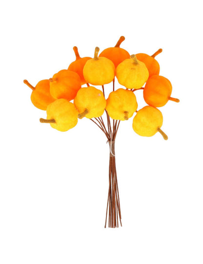 12 mini tekvíc na stonke, oranžový zamat, 13 cm