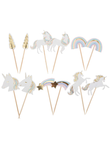 12 pastelových a zlatých jednorožcových výberov 9 cm na tortu