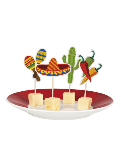 Pics mexicains pour fête multicolores avec motifs sombrero cactus maracas et piments