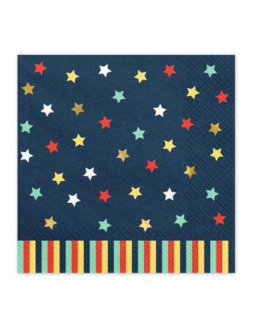 12 farebných papierových obrúskov v tvare hviezdy, 33 x 33 cm tmavomodré pozadie