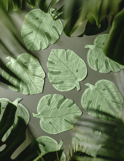 12 papierové servítky s listom monstera zelené 29,1 x 36 cm