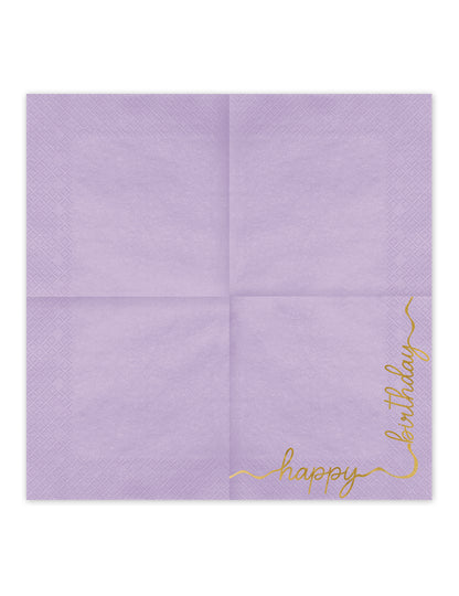 12 papierových obrúskov Happy Birthday pastelové a zlaté 33 × 33 cm