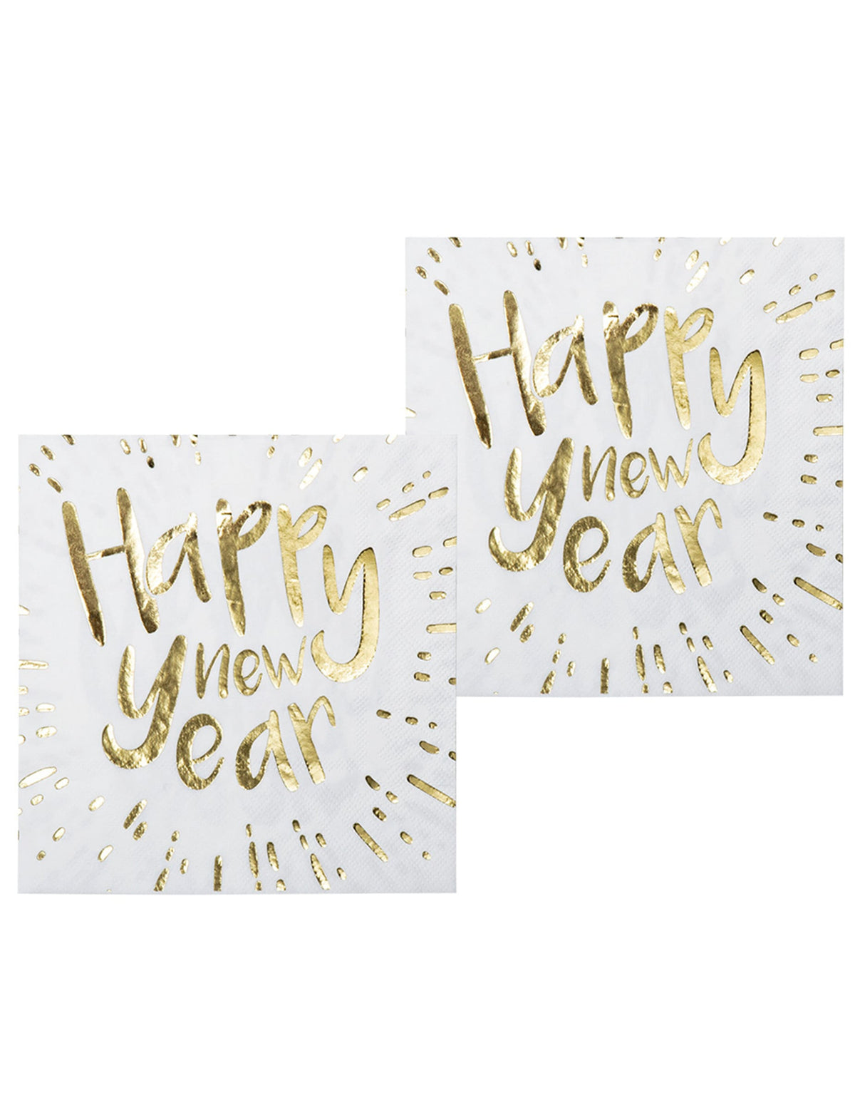 Serviettes en papier Happy New Year blanches et dorées