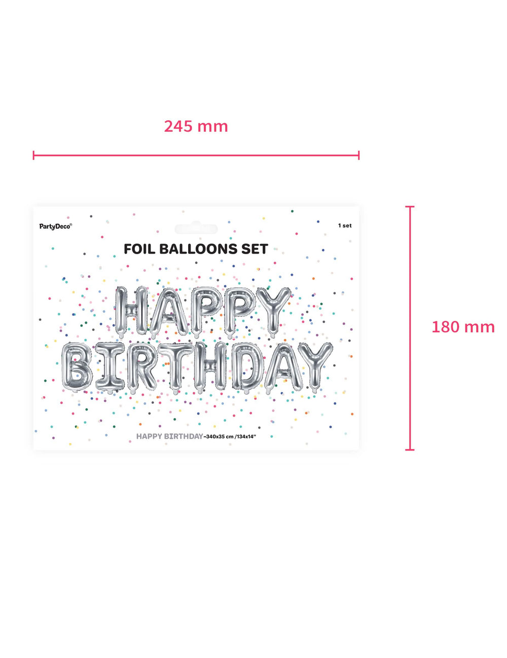 Rozmery balenia girlandy z 13 héliových balónov s písmenami Happy Birthday