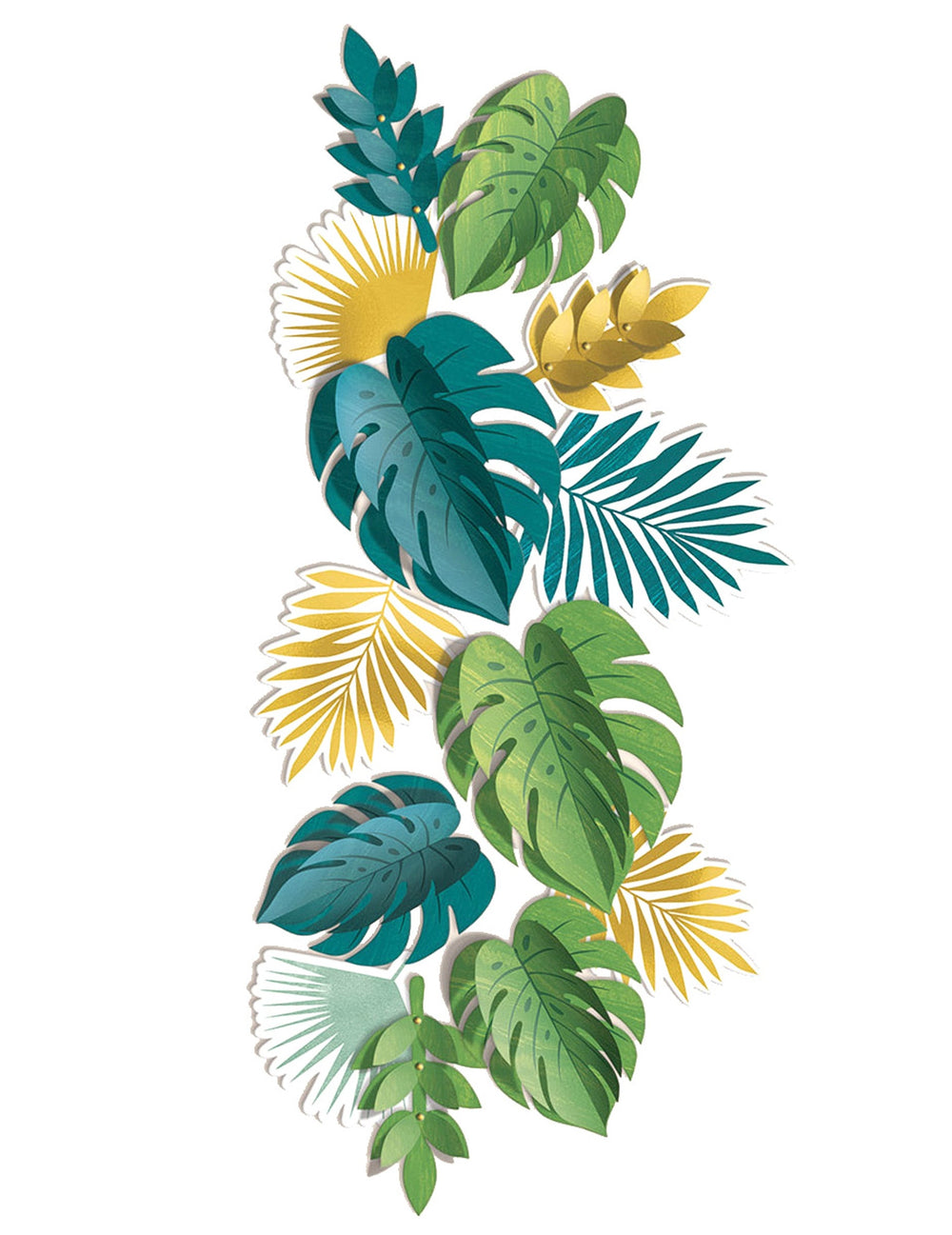 13 feuilles exotiques tropical chic pour fête vert doré en carton