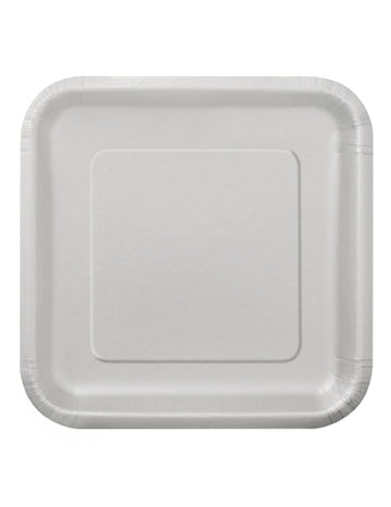 14 strieborných štvorcových papierových tanierov 23 cm na jedno použitie 