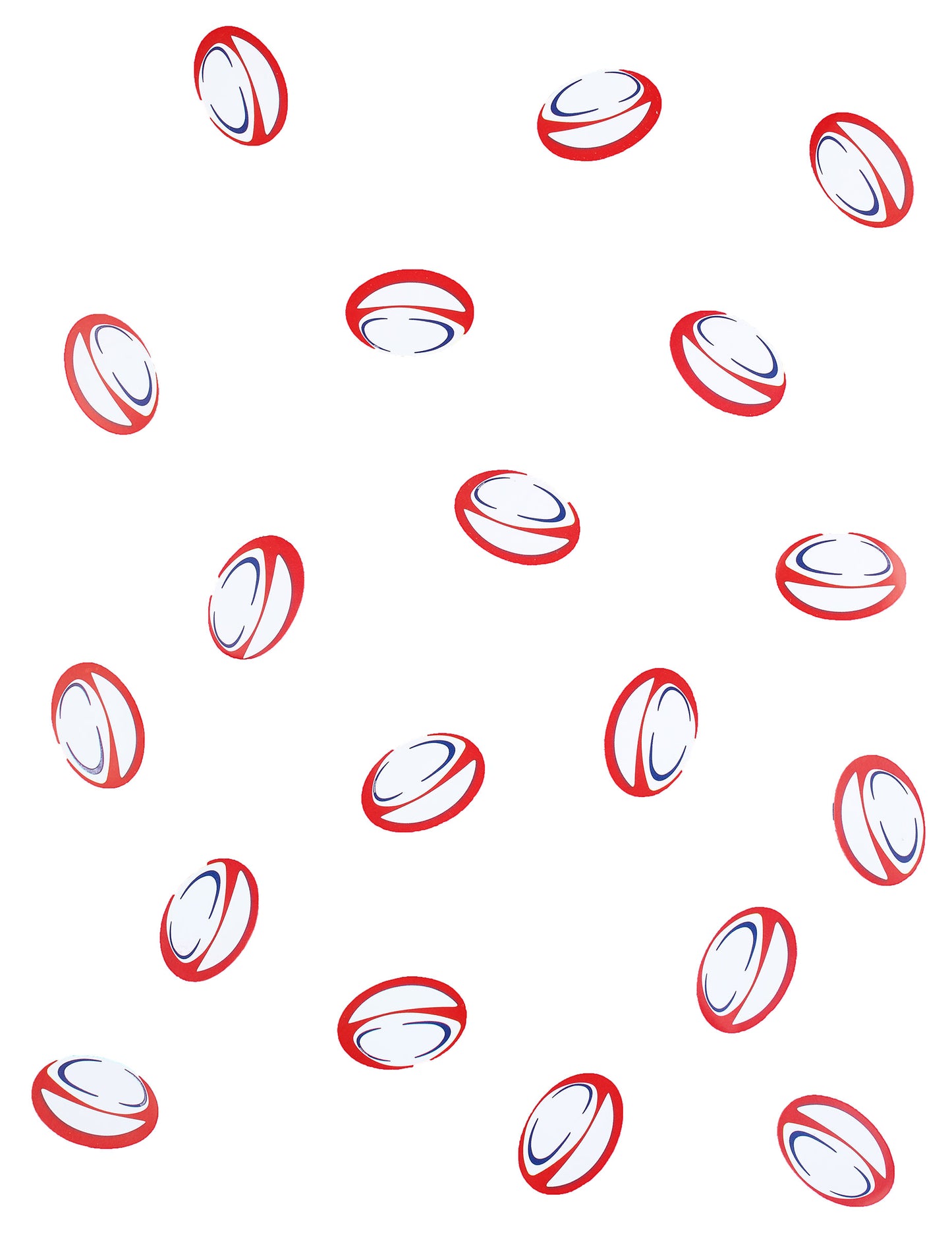 150 červených a modrých papierových konfiet na stoly s rugbyovou loptičkou