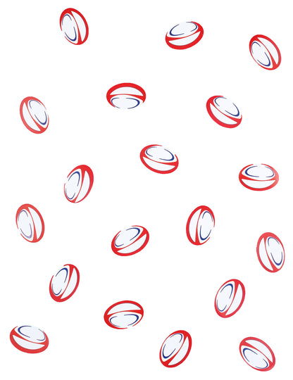 150 červených a modrých papierových konfiet na stoly s rugbyovou loptičkou