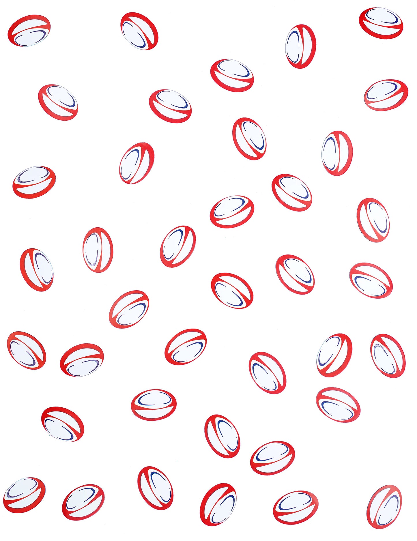 150 červených a modrých papierových konfiet na stoly s rugbyovou loptičkou