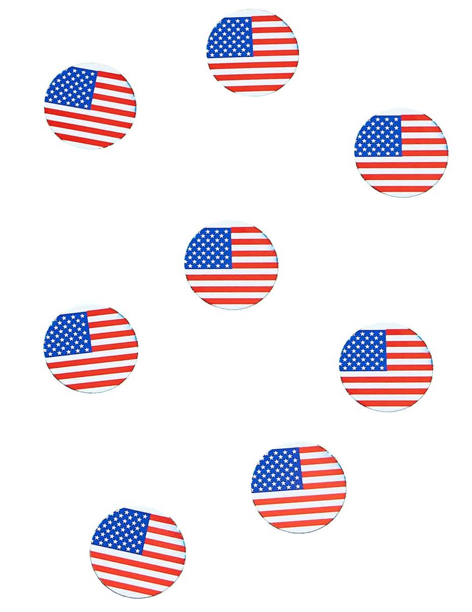 konfety na stôl vlajka usa na oslavu okrúhle modrá biela červená