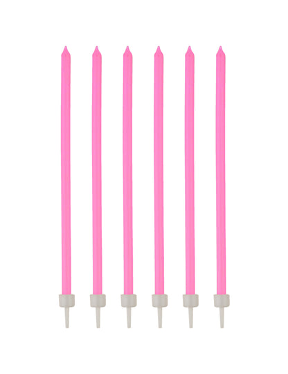 Bougies fines avec bobèches d'anniversaire pour fête rose