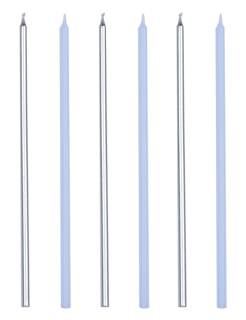 16 obrovských modrých a metalických strieborných sviečok 18 cm na tortu