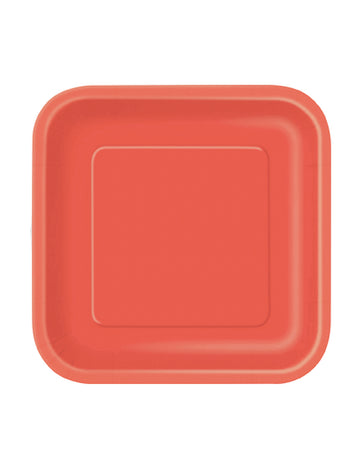 16 malých štvorcových koralovo červených kartónových tanierov 17,4 cm na dezert