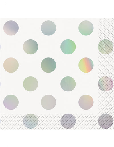 Serviettes en papier à pois iridescent pour anniversaire blanc