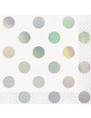 Serviettes en papier à pois iridescent pour anniversaire blanc