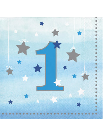 16 malých obrúskov k prvým narodeninám chlapca, 25 x 25 cm cm modré hviezdy