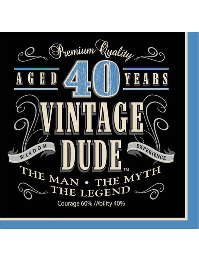 Serviettes en papier Vintage Dude 40 ans pour homme noir et bleu