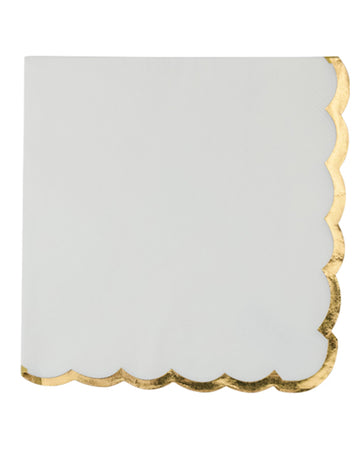 16 bielych obrúskov so zlatými vlnitými okrajmi, 33 x 33 cm elegantný