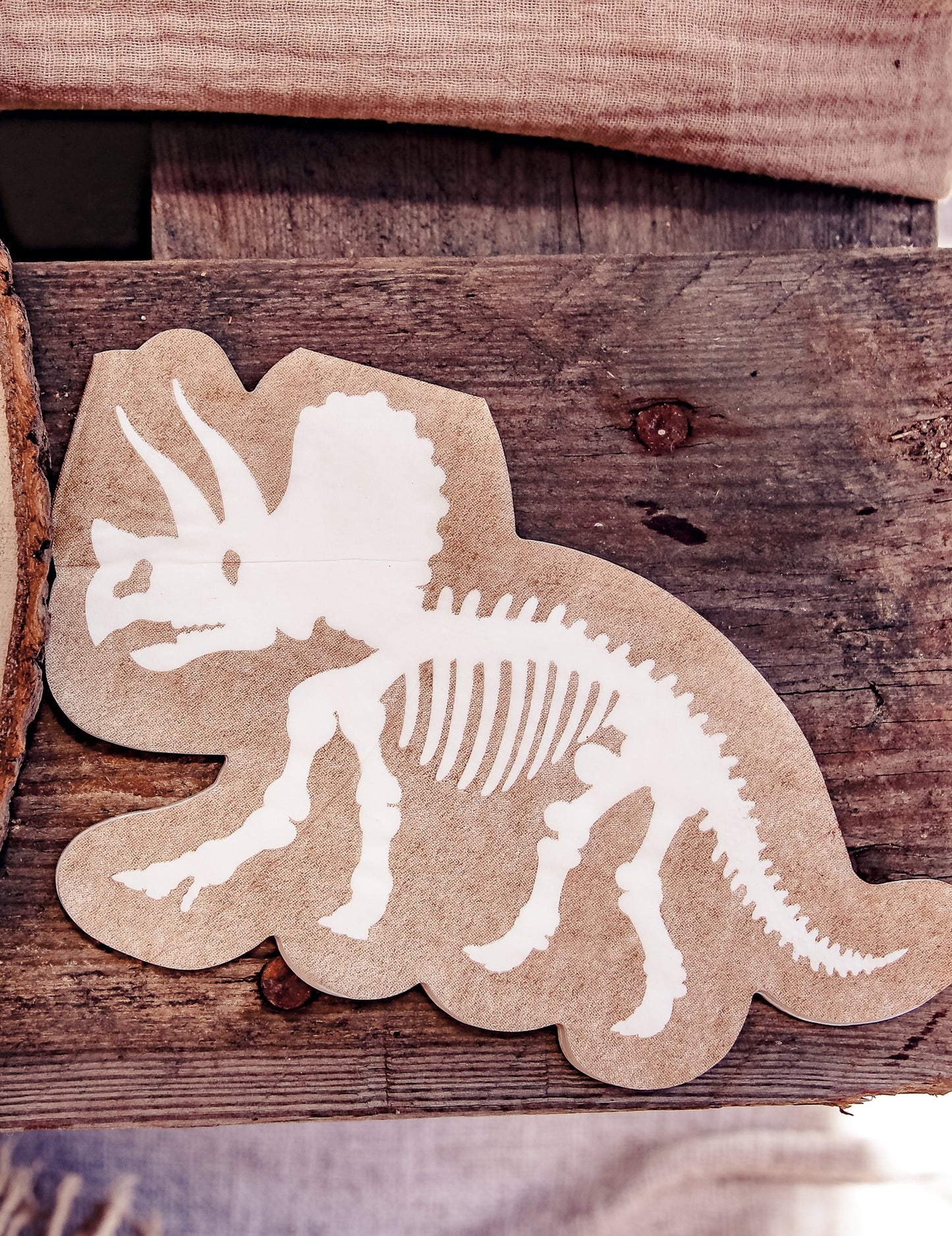 16 bielych a kraftových obrúskov s dinosaurom, 33 x 20 cm cm kostra triceratopsa