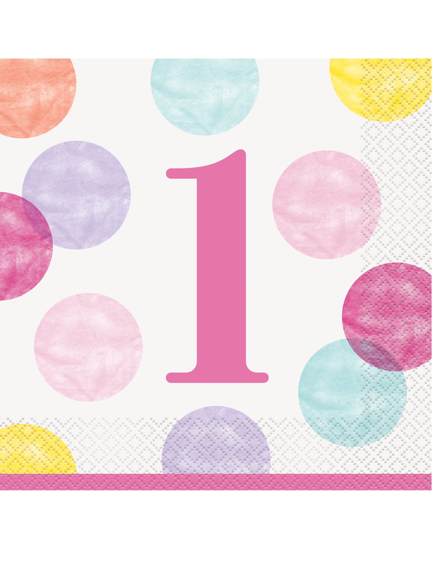 16 ružovo-bielych papierových obrúskov s bodkami k 1. narodeninám, 33 x 33 cm