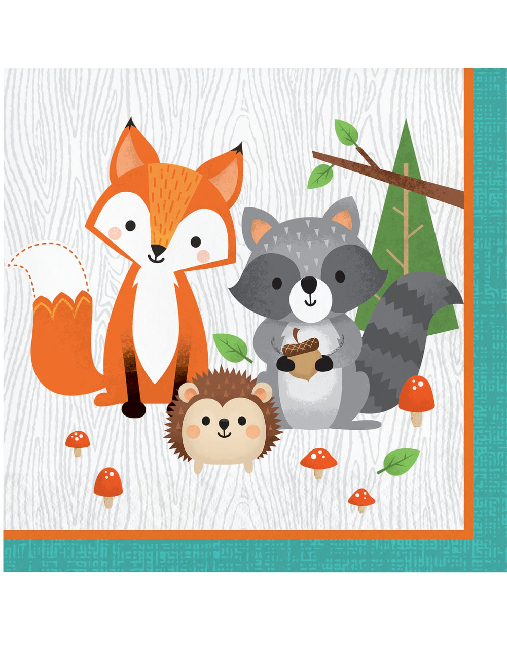 Serviettes en papier animaux de la forêt pour anniversaire avec motifs renard raton laveur et hérisson