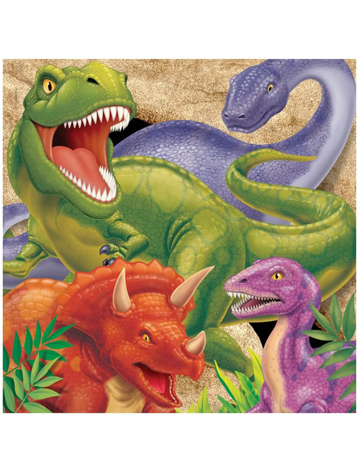 papierové obrúsky narodeniny farebné dinosaury s T-Rexom a Triceratopsom