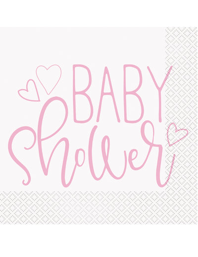 Serviettes en papier Baby Shower pour fille roses et blanches