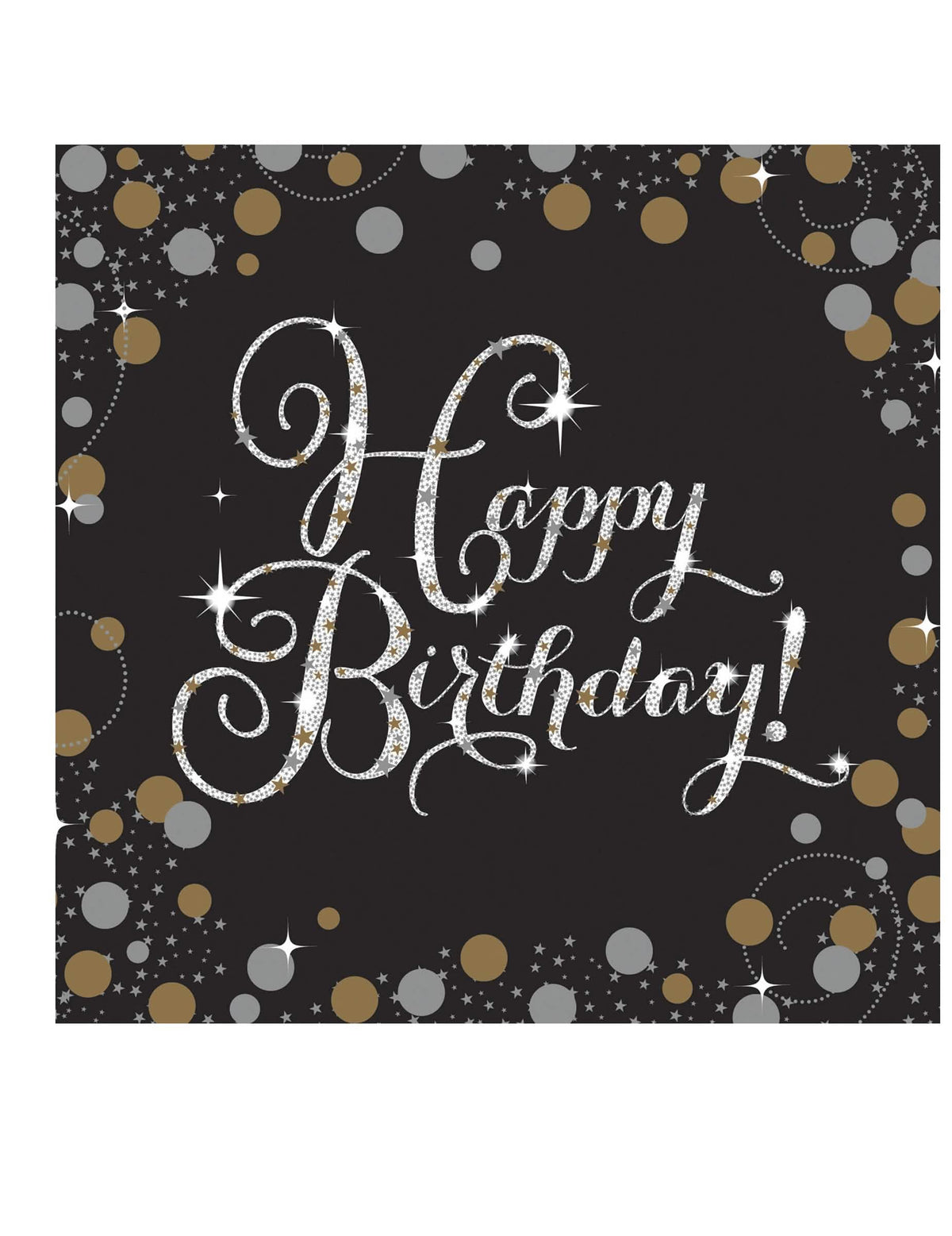 papierové obrúsky Happy Birthday na narodeniny čierne slávnostné trblietavé