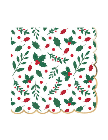16 vrúbkovaných papierových obrúskov s vianočným motívom cezmíny, 33 x 33 cm zlatý okraj