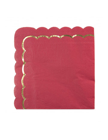 16 vrúbkovaných červeno-zlatých papierových obrúskov, 33 x 33 cm na Vianoce
