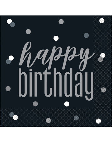 16 čiernosivých papierových obrúskov k narodeninám, 33 x 33 cm na narodeniny