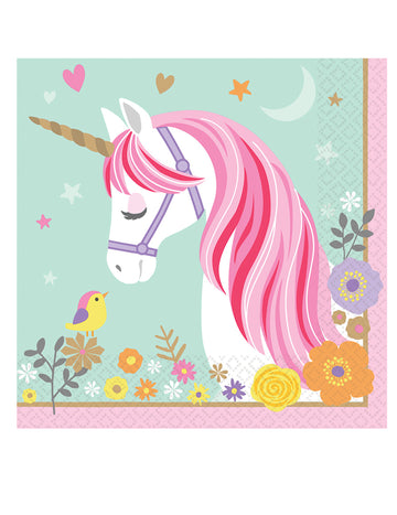 16 pekných ružových a mätových papierových obrúskov s magickým jednorožcom, 33 x 33 cm