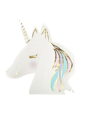 16 pastelových a zlatých papierových obrúskov s jednorožcom pre magické narodeniny