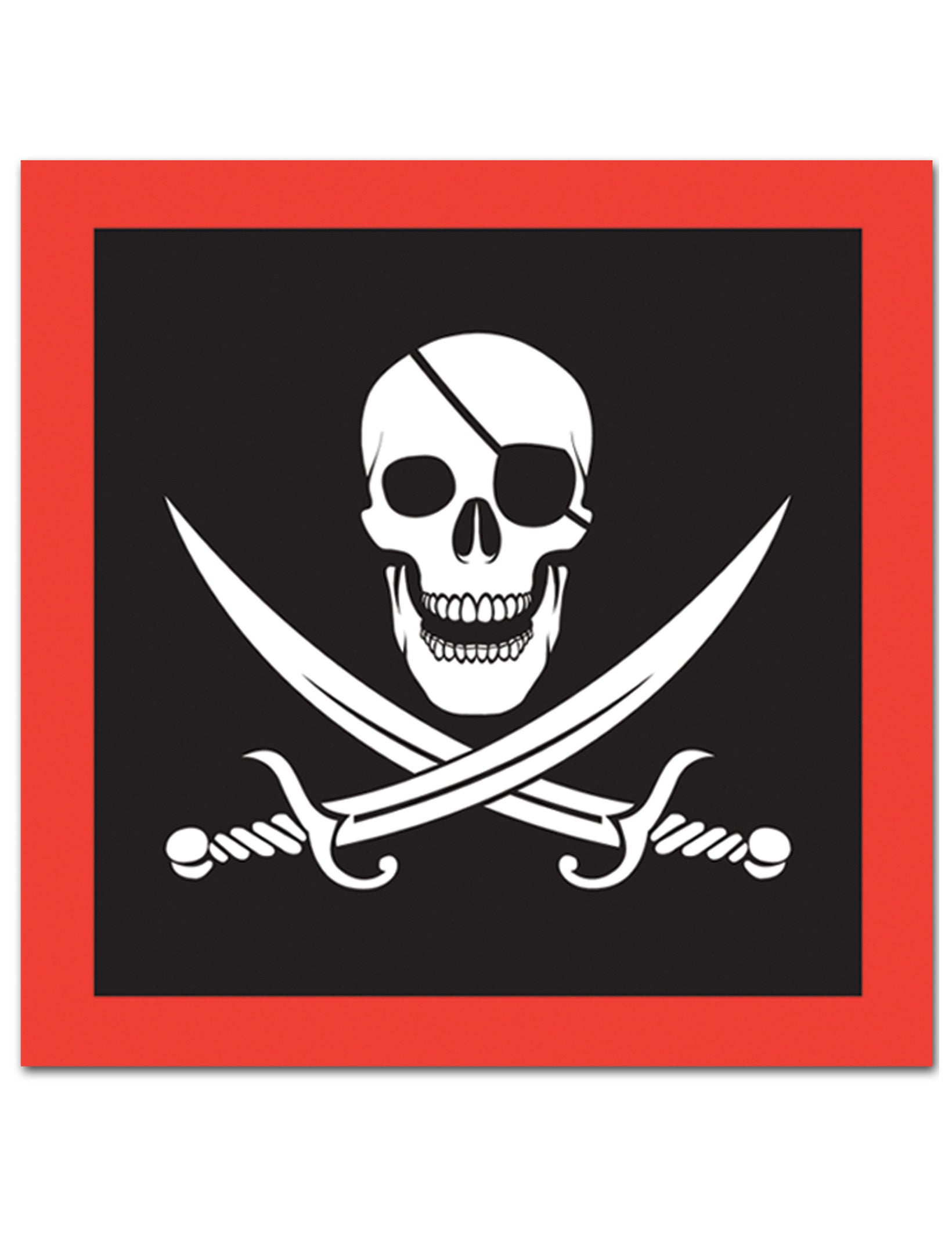16 serviettes en papier Pirate tête de mort noir et rouge avec sabres croisés