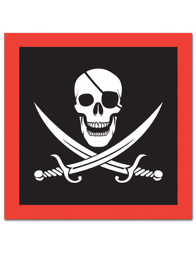 16 serviettes en papier Pirate tête de mort noir et rouge avec sabres croisés