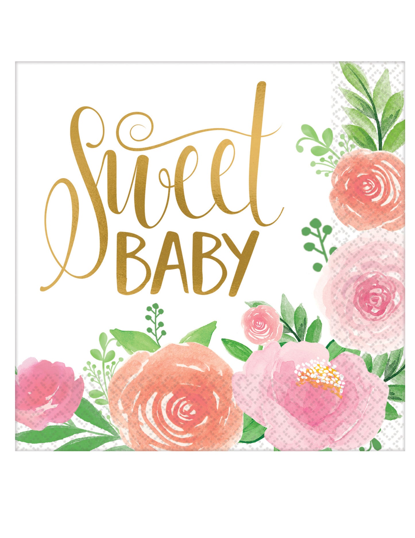 16 papierových obrúskov Sweet Baby Girl, 33 x 33 cm zlaté kvety