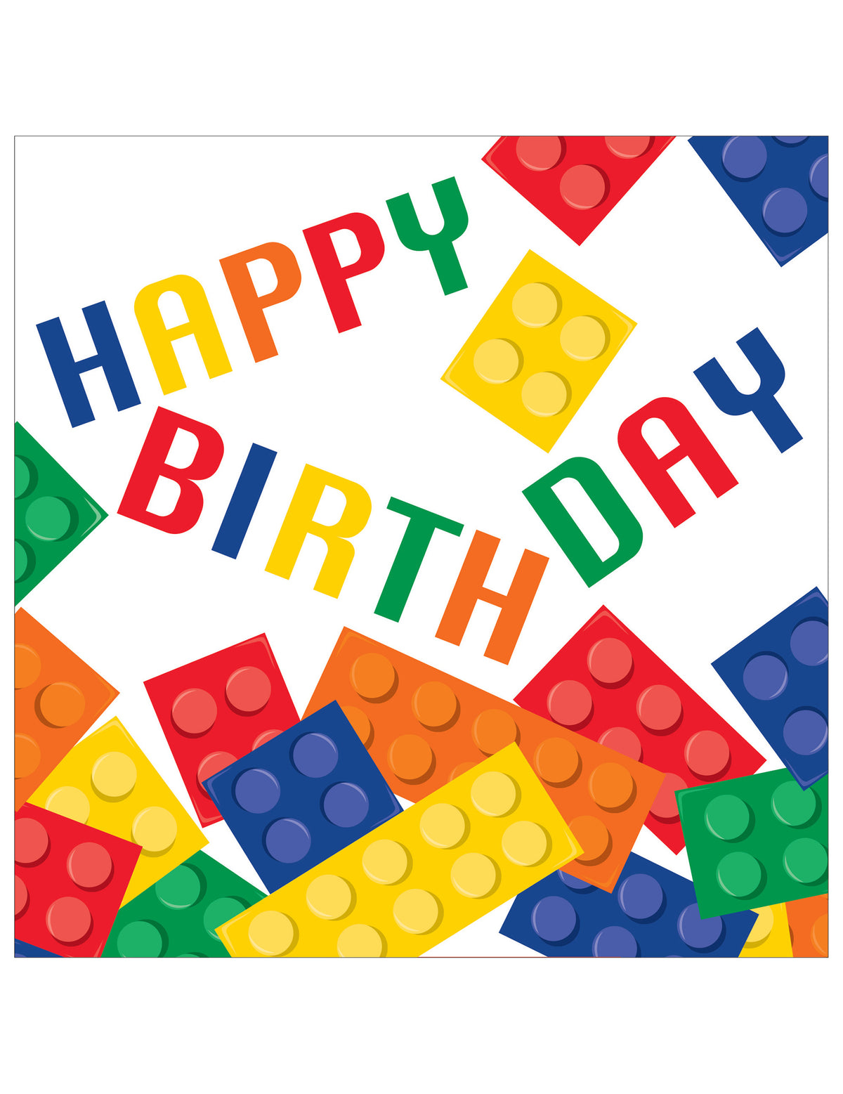 Serviettes en papier jeu de construction happy birthday à blocs colorés