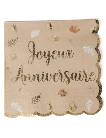 16 servítok s nápisom Všetko najlepšie k narodeninám boho blush a zlaté vlnkované 