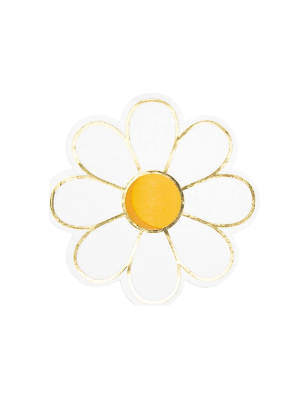 Serviettes Marguerite pour fête blanches avec cœur jaune et liseré doré