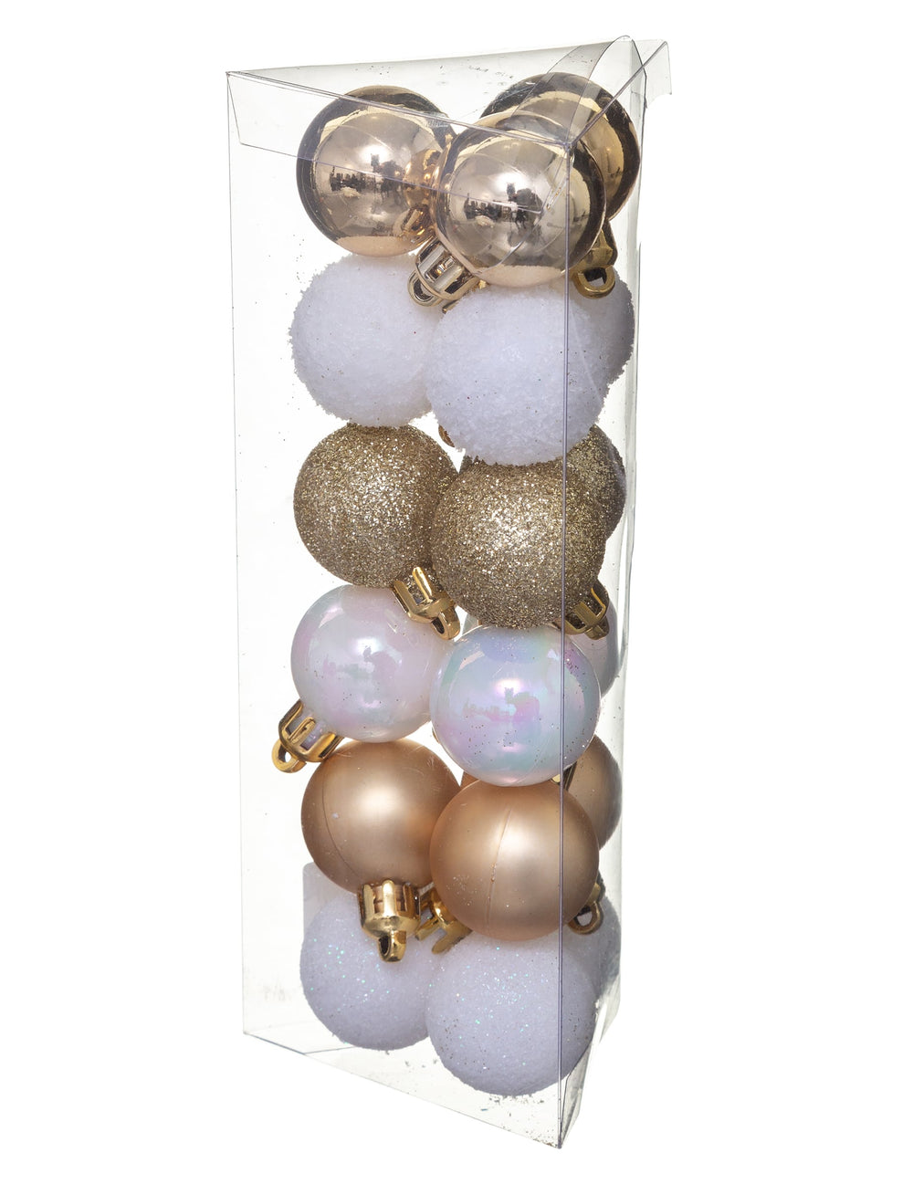 18 mini boules de Noël pour décoration blanc et or mat et brillant