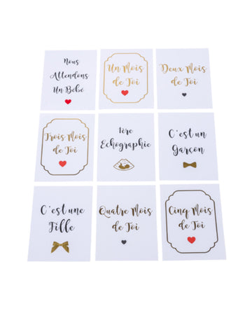 18 pozlátených kartičiek s tehotenskými míľnikmi, 35 x 49 cm cm suveníry na oslavu narodenia dieťaťa