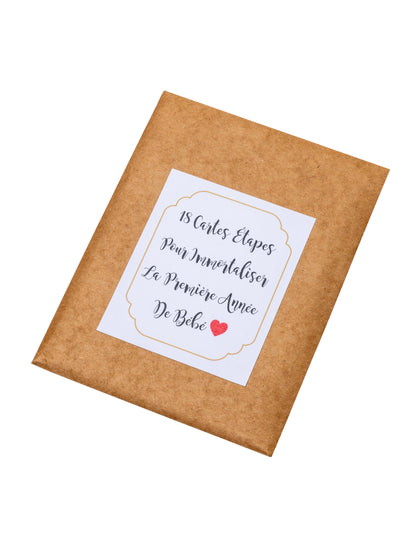 18 pozlátených kartičiek s míľnikmi prvého ročníka, 14 x 19 cm pre bábätko