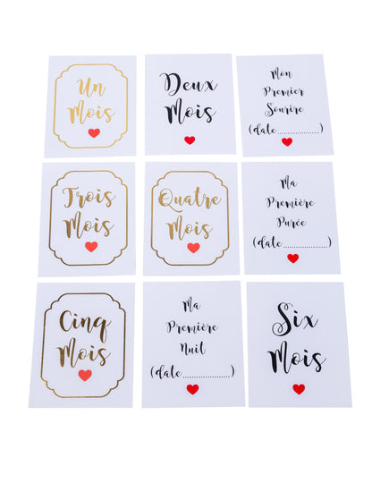 18 pozlátených kartičiek s míľnikmi prvého ročníka, 14 x 19 cm pre bábätko