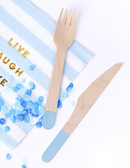 18 nebesky modrých drevených prestieraní 16 cm, gazdiná na párty