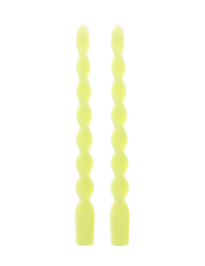 2 Bougies chandelles torsadées jaune 25 cm