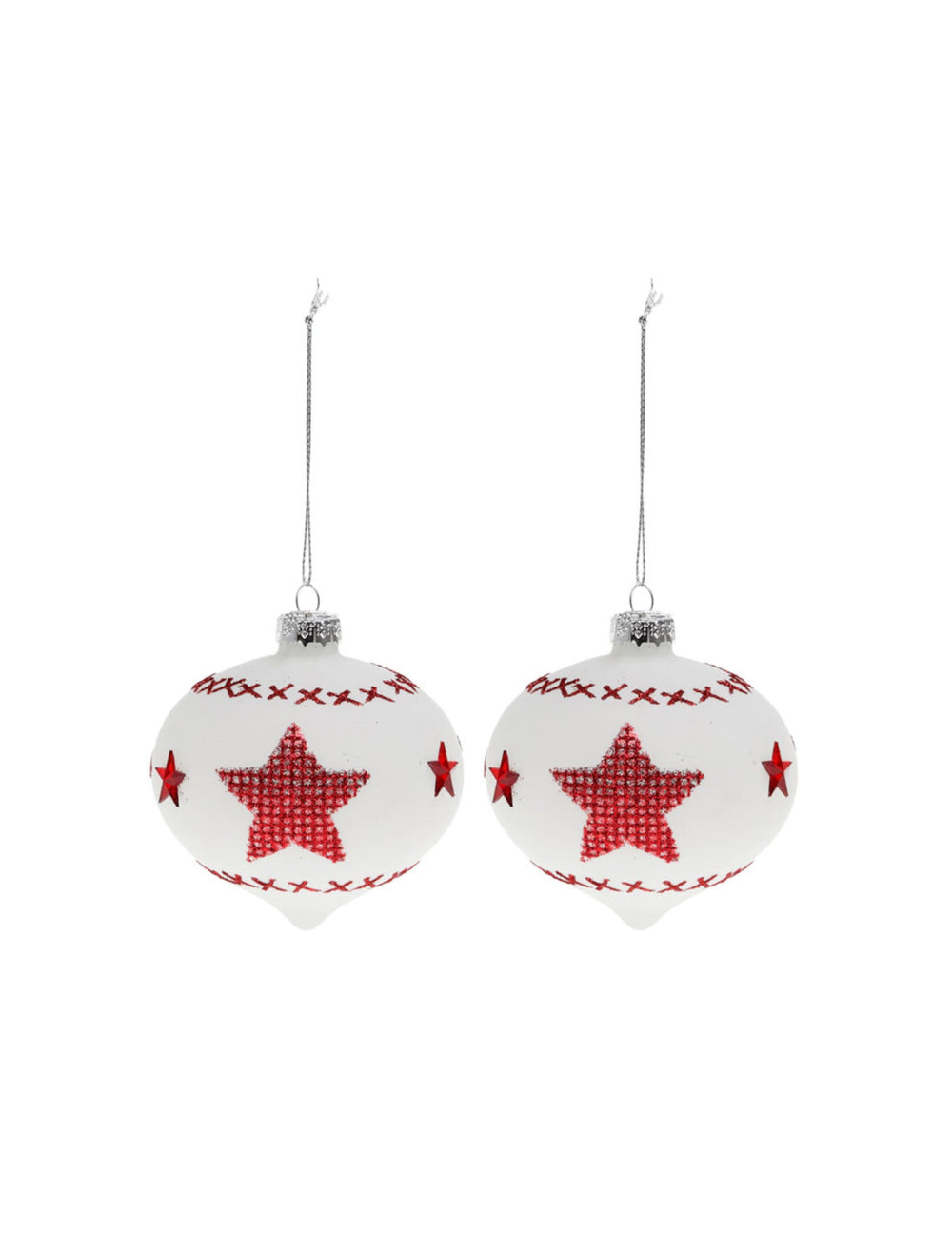 2 boules en verre blanches avec étoiles rouges