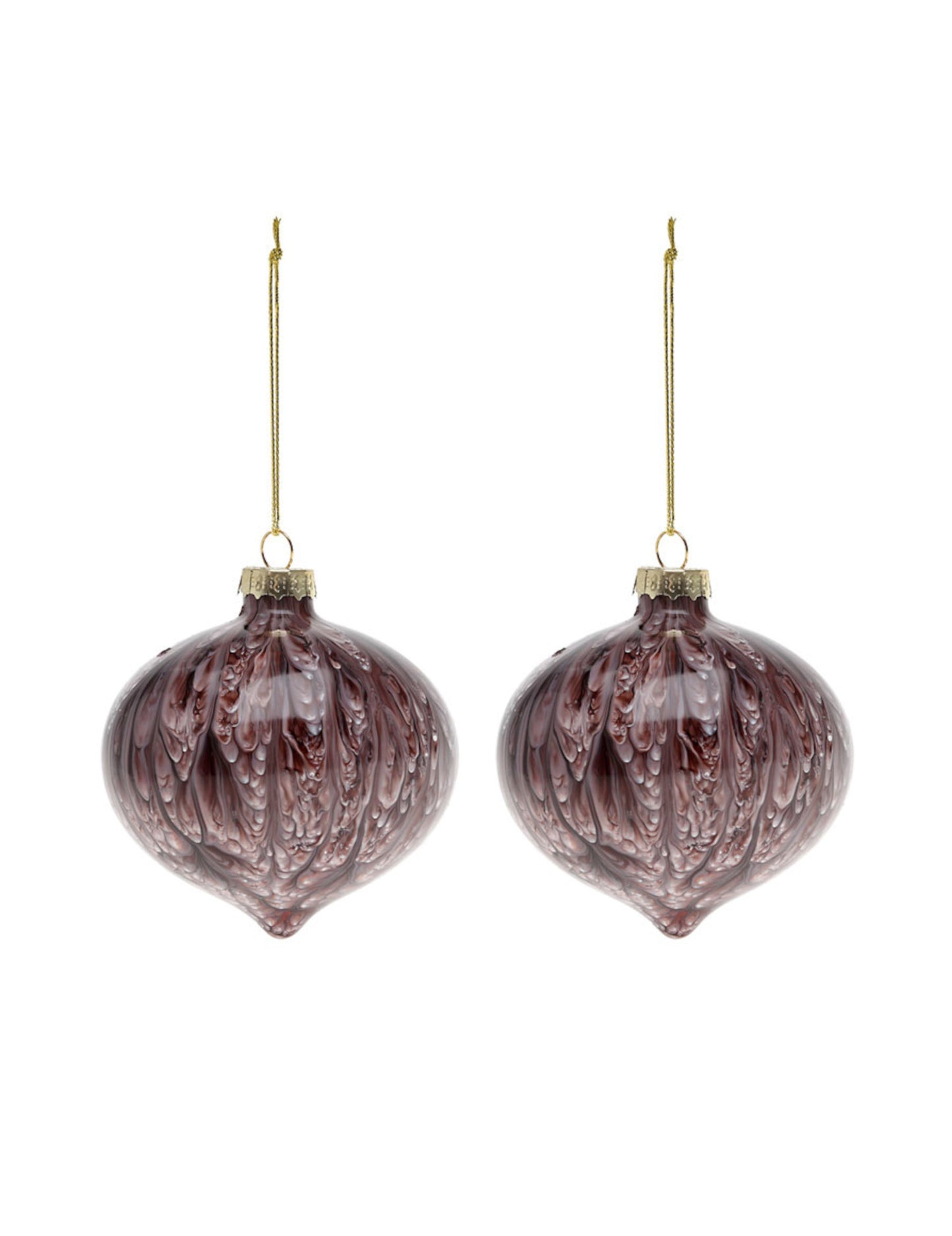 2 mramorované hnedé sklenené guľôčky v tvare diamantu 8 cm efekt kôry