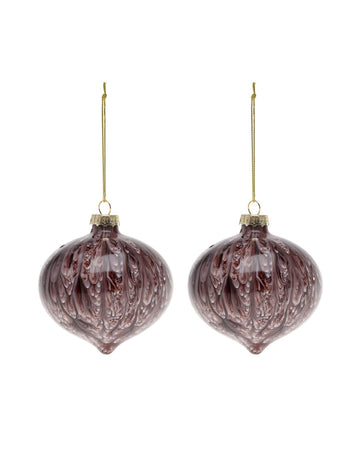 2 mramorované hnedé sklenené guľôčky v tvare diamantu 8 cm efekt kôry